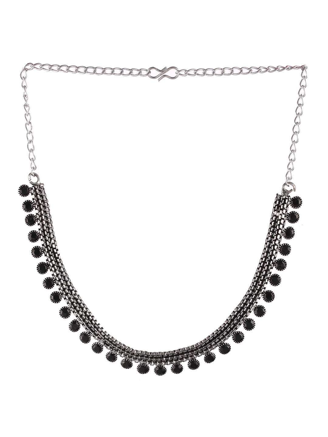 Set Of 2 Silver-Plated Black Artificial Stone Studded Necklace