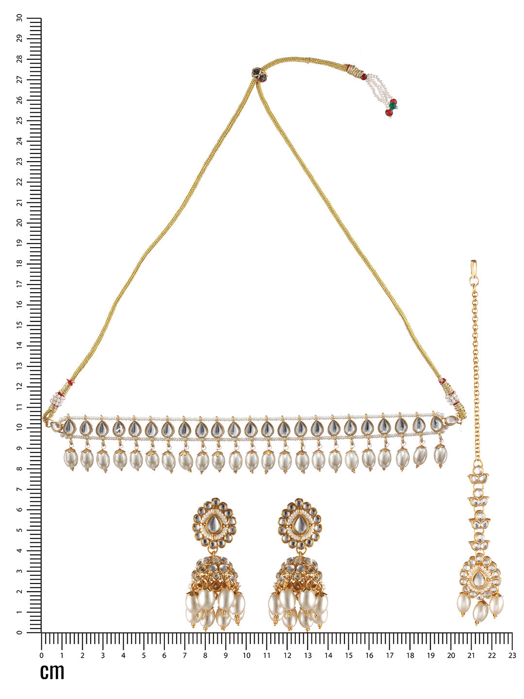 Gold-Plated White Kundan Studded & Beaded Choker Jewellery Set With Maangtikka