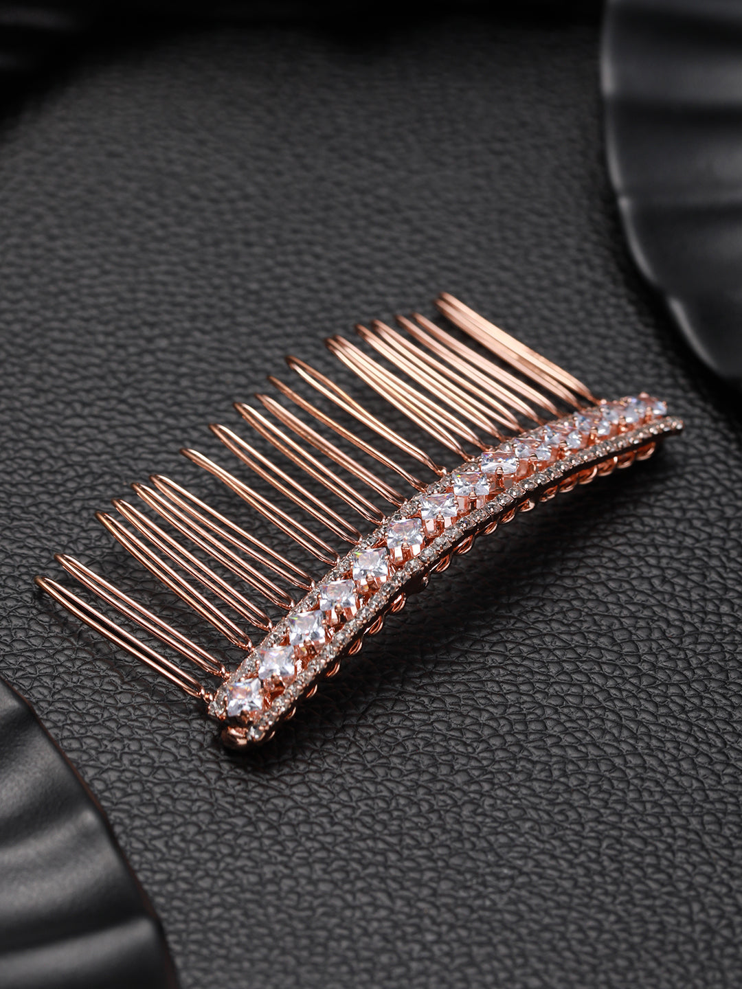 Women Rose Gold Plated & Silver-Toned Beaded Flowral Design Comb Pin