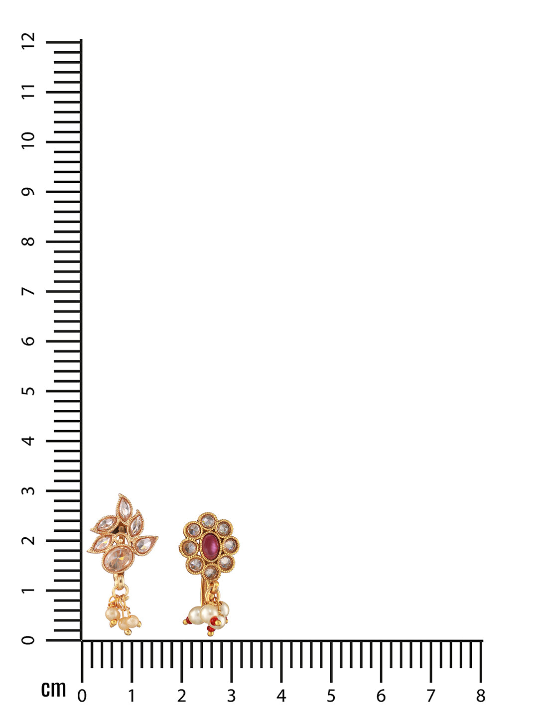 Set Of 2 Gold-Plated Red & White Kundan Studded Nose Pin