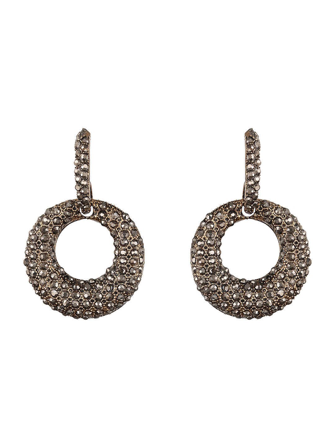 Black Toned & Gold Plated Circular Drop Earrings