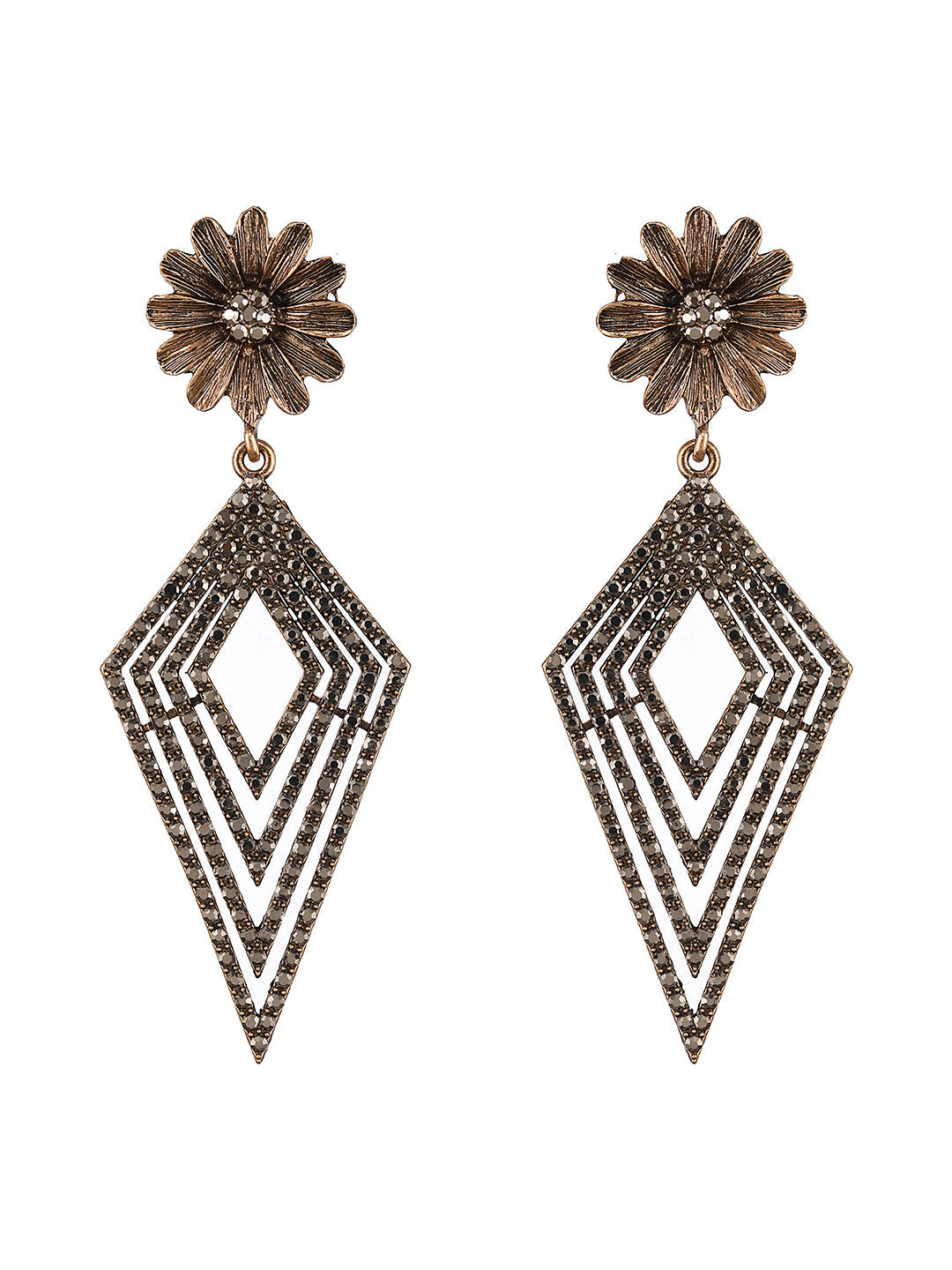Gold-Toned & Gold Plated Triangular Shaped Drop Earrings