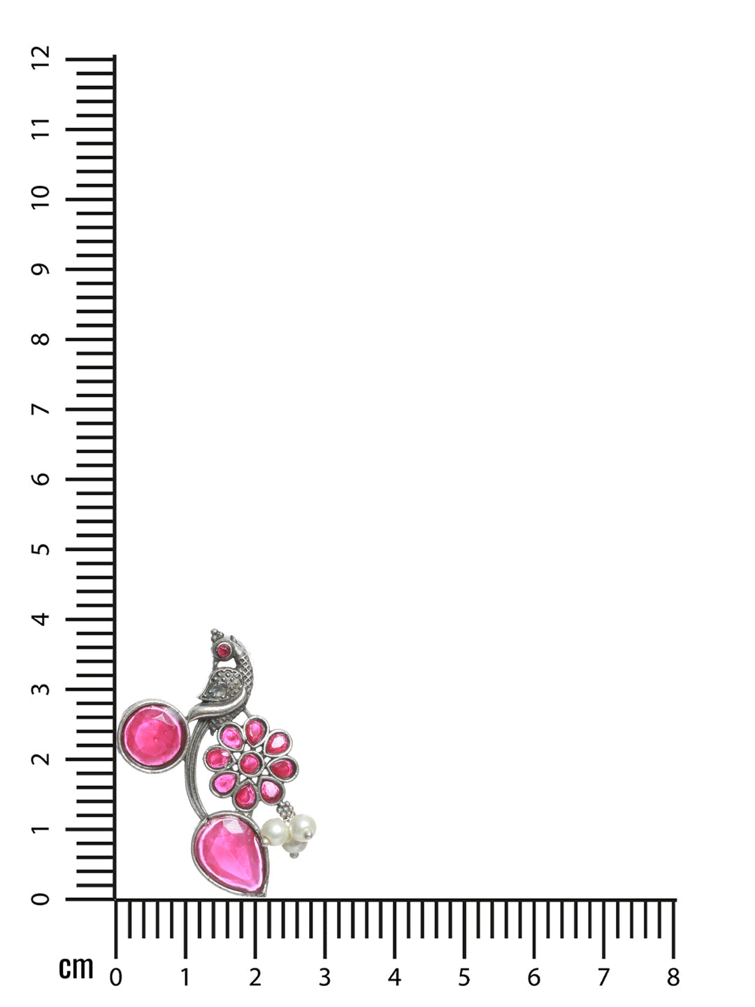 Silver Toned Oxidised-Pink Stone Studded Contemporary Peacock Shaped Drop Earrings