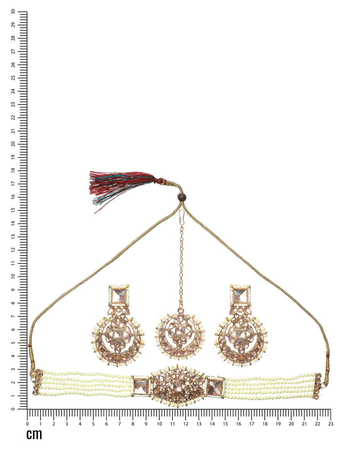 Gold-Plated & White Kundan Studded & Beaded Choker Jewellery Set