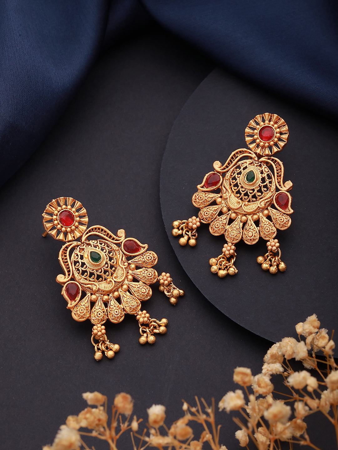 Gold-Toned Dome Shaped Drop Earrings