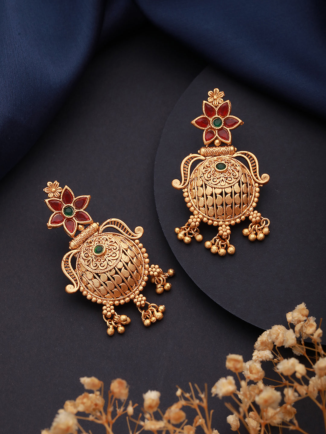 Gold-Toned Dome Shaped Drop Earrings