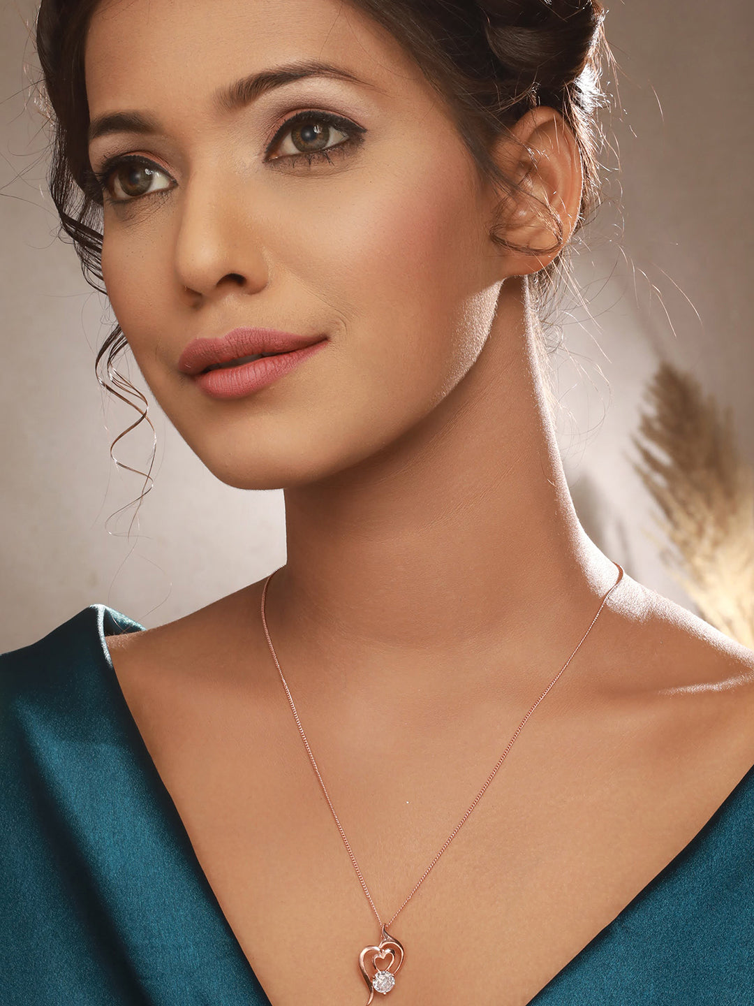 Set Of 2 Gold Plated & Rose-Gold Plated Cz-Studded Pendant With Chain