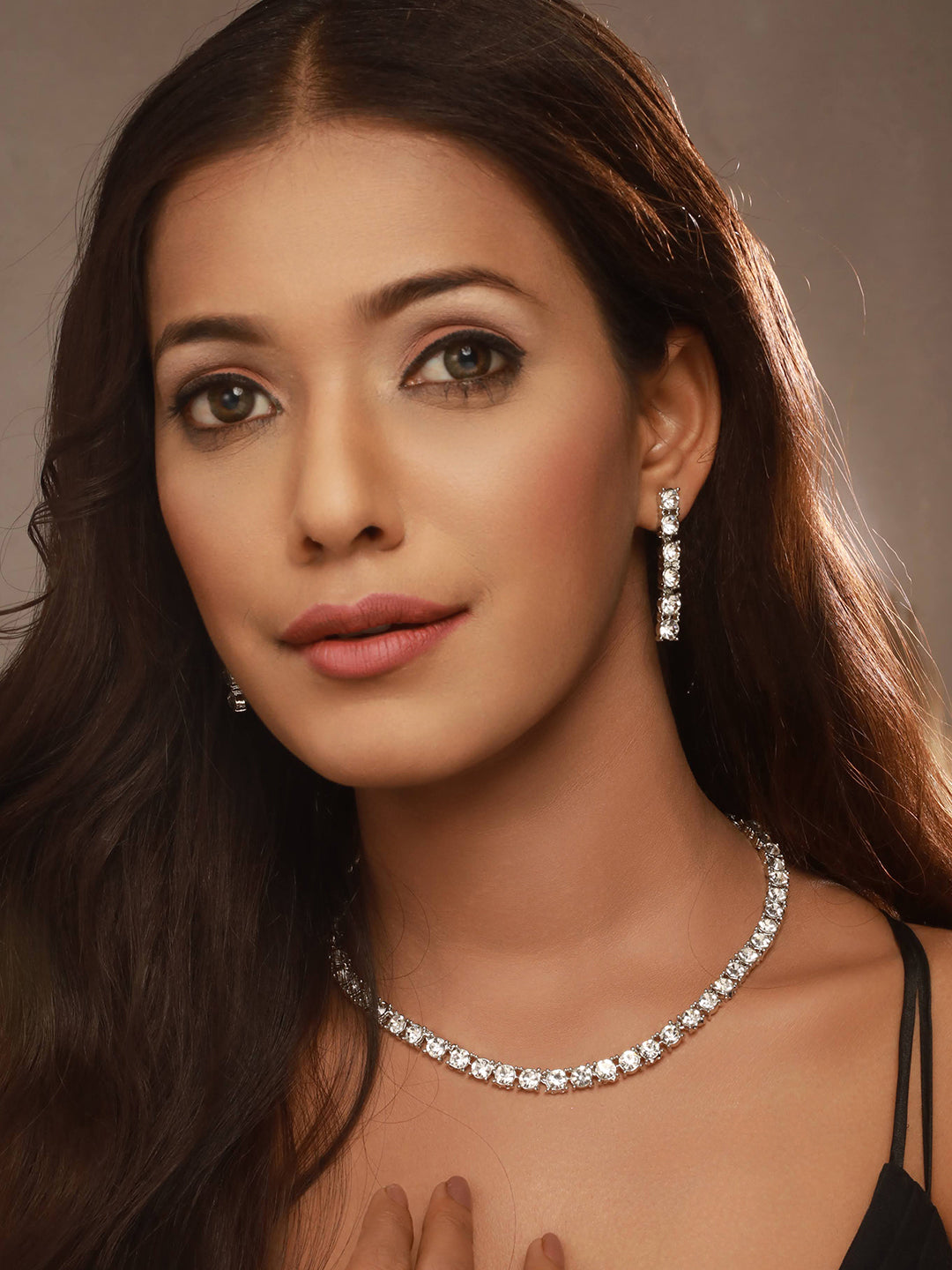 Rhodium-Plated Ad-Studded Jewellery Set
