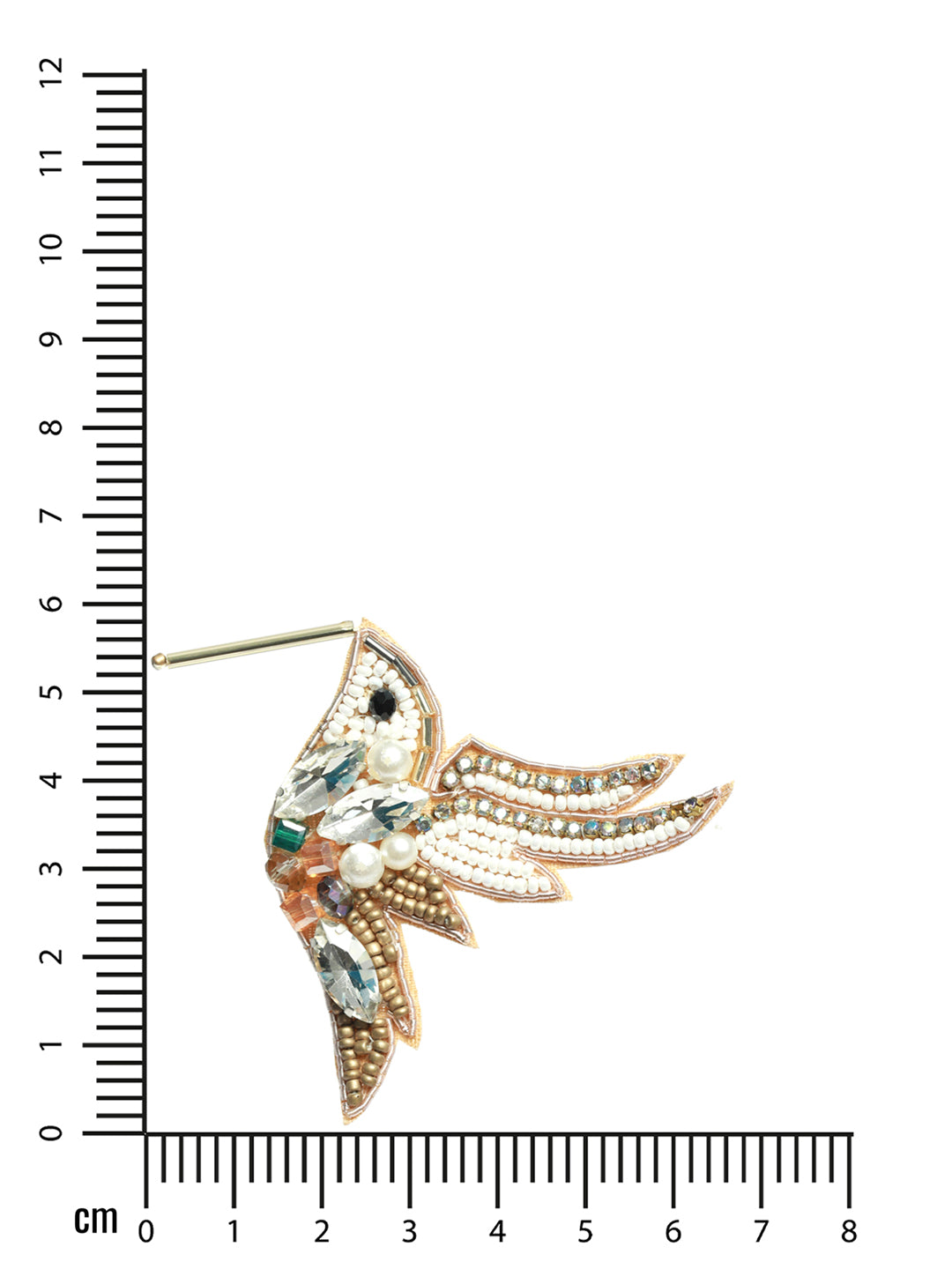 Gold Toned Beads & White Crystals Studded Contemporary Bird Shaped Earrings