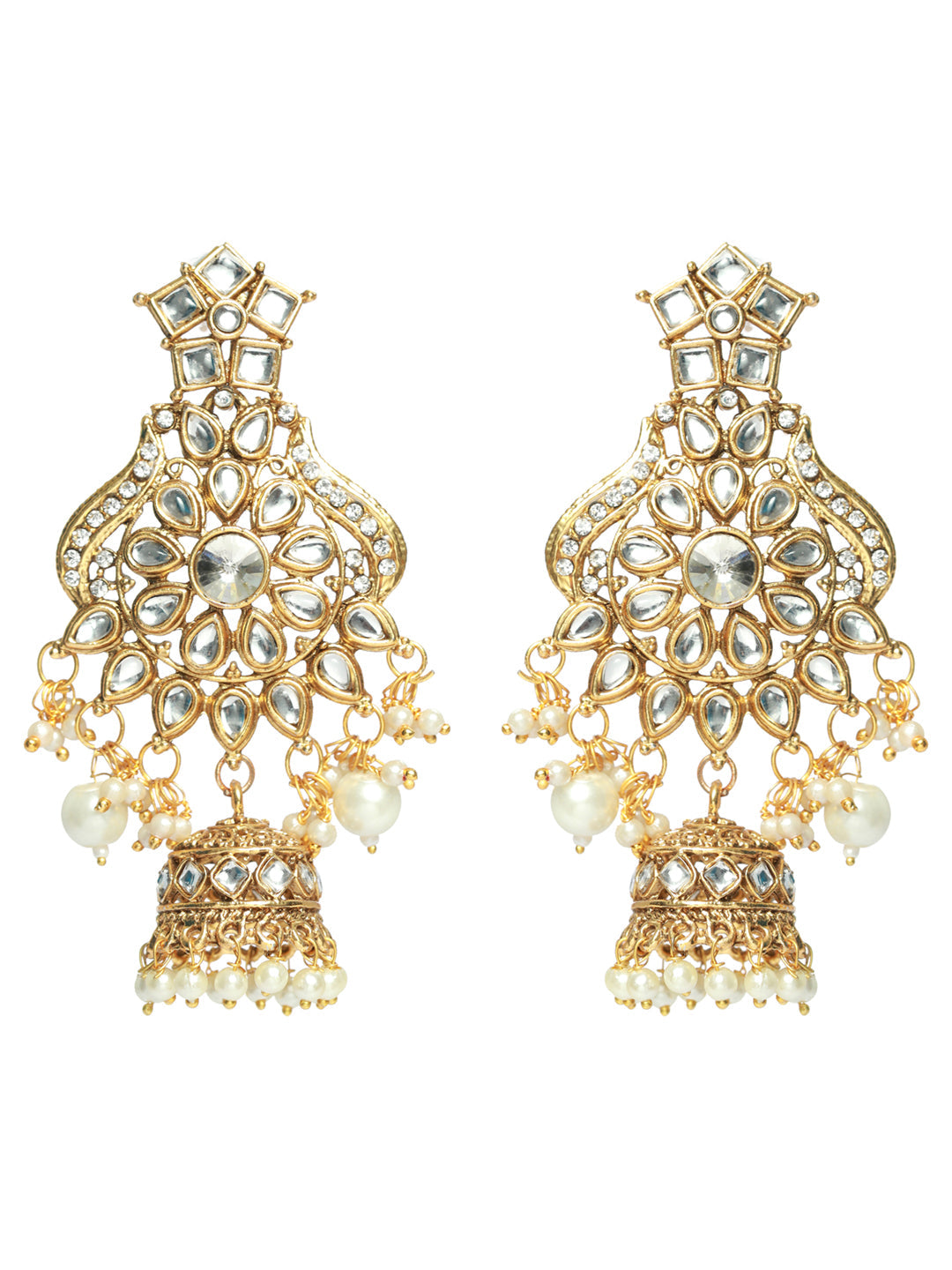White Coloured Gold-Plated Kundan-Studded & Beaded Handcrafted Jewellery Set