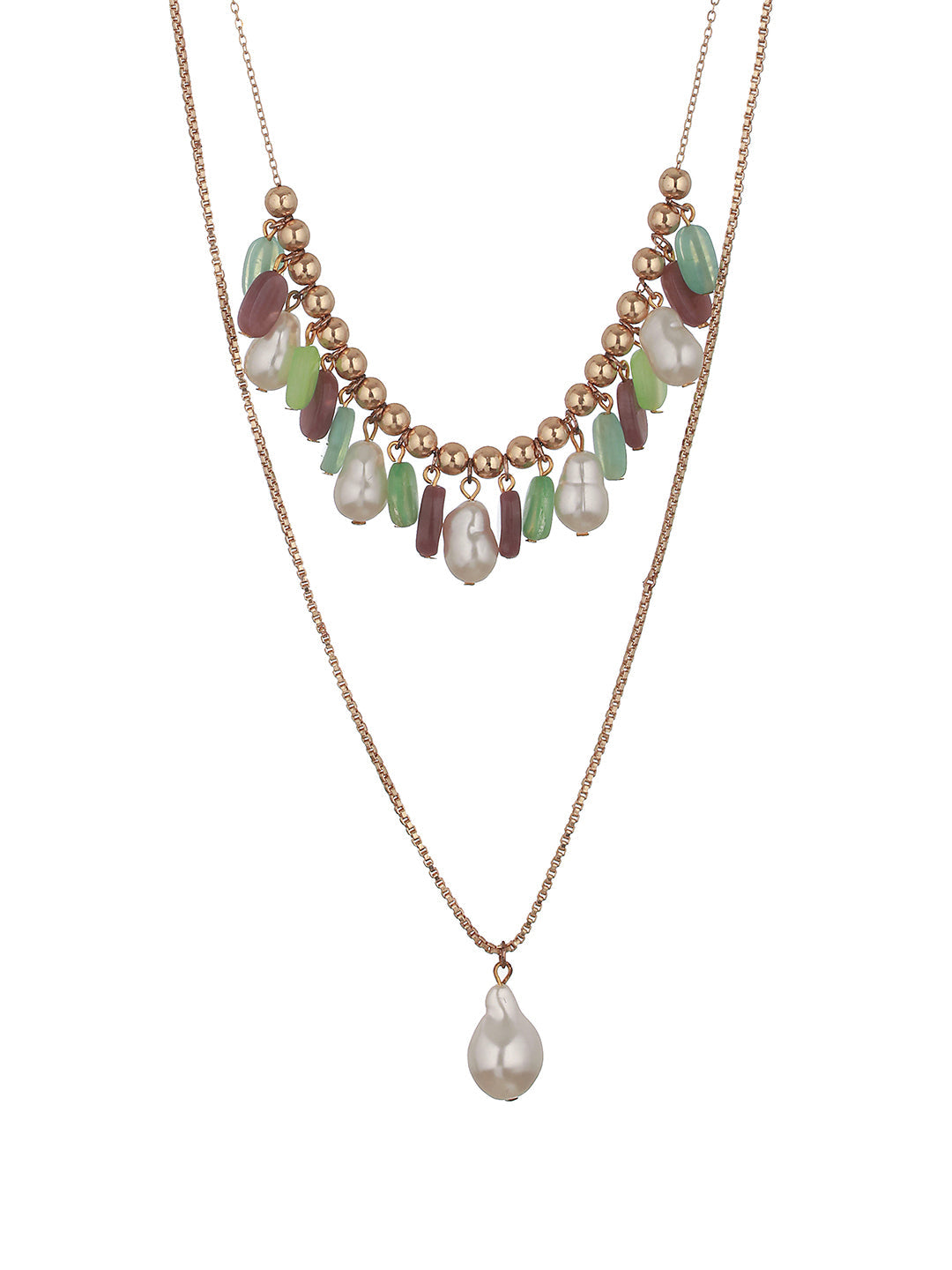 Jazz And SizzleLuxury Gold Necklace with Pearls and Multicolor Stones