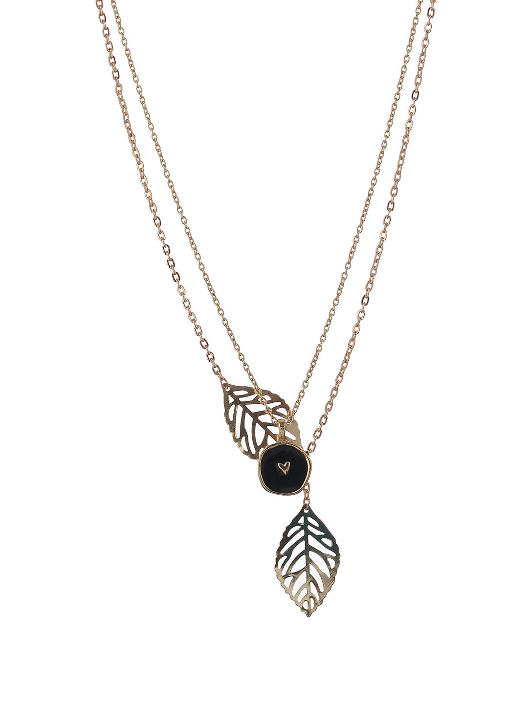 Set Of 2 Heart Enamelled Pendant & Leaf Charm Necklace