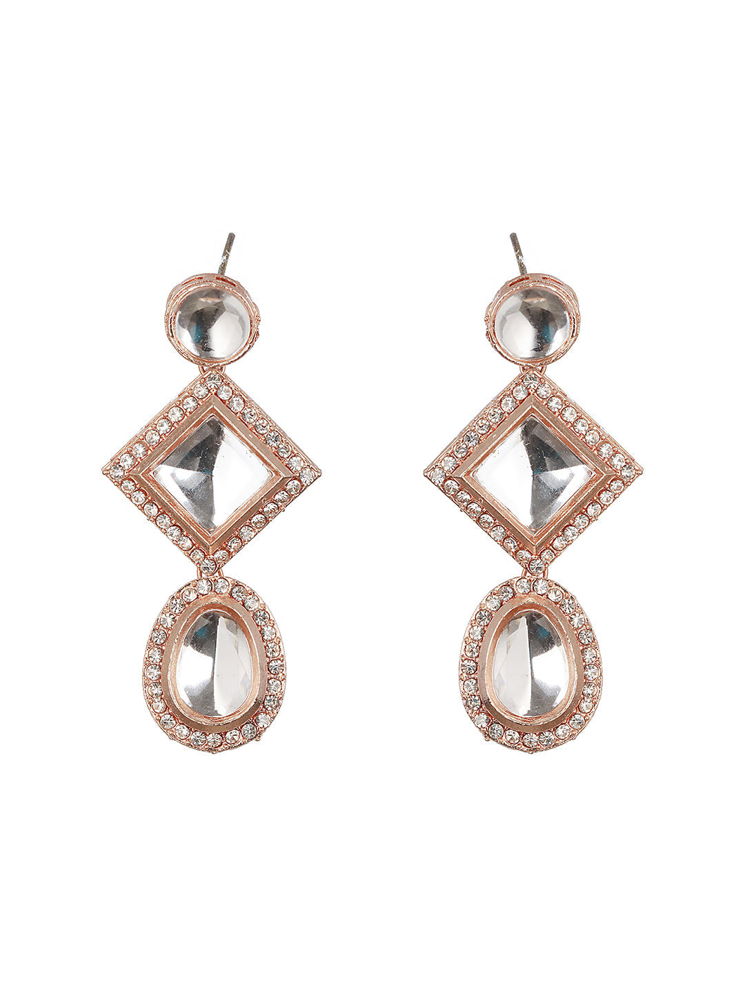 Rosegold-Plated Cz-Studded Handcrafted Geometric Drop Earrings
