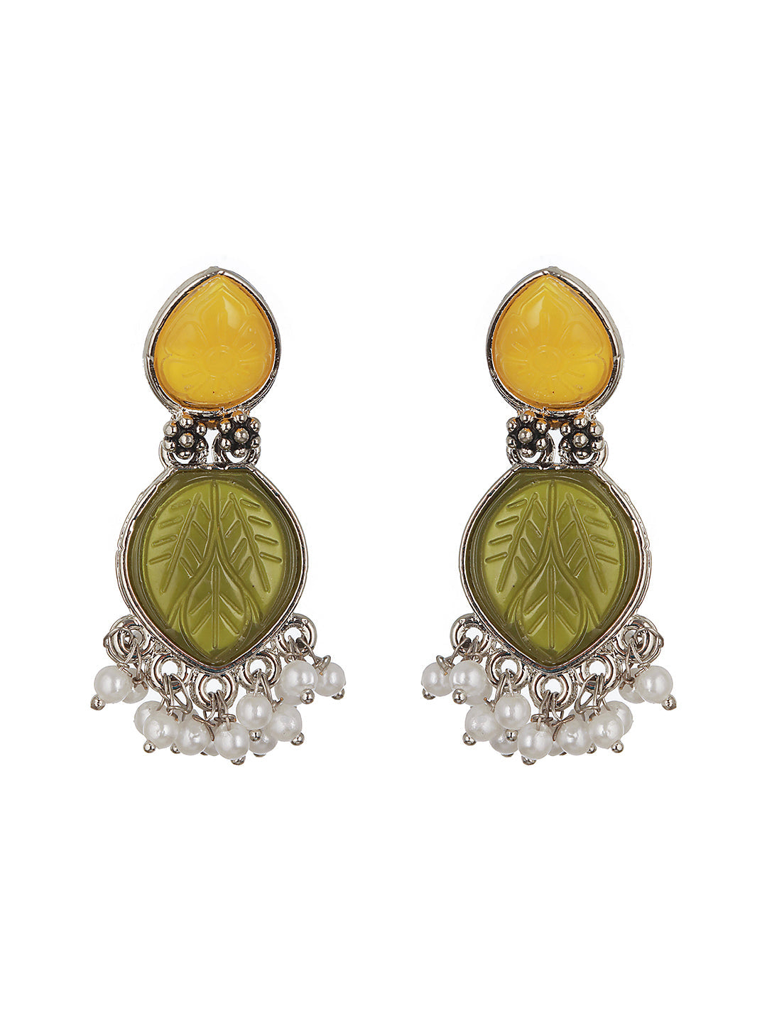 Set Of 2 Gold-Plated Yellow & Green Geometric Drop Earrings