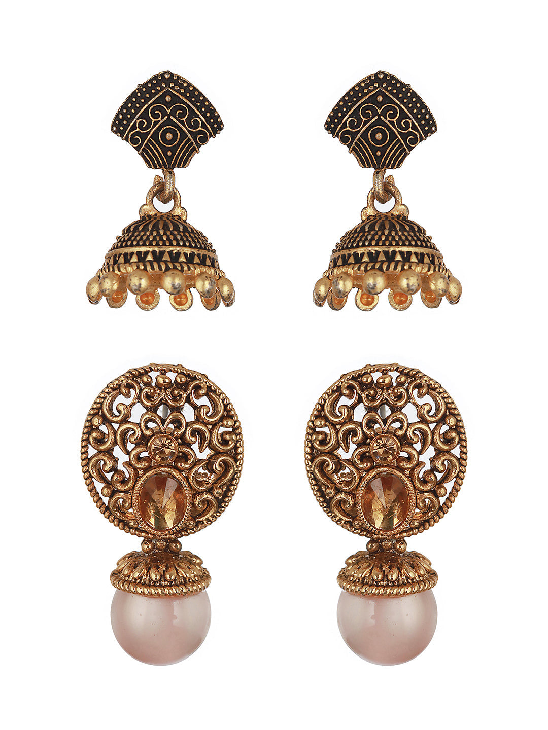 Set Of 2 Gold-Plated & Dome Shaped Drop Earrings