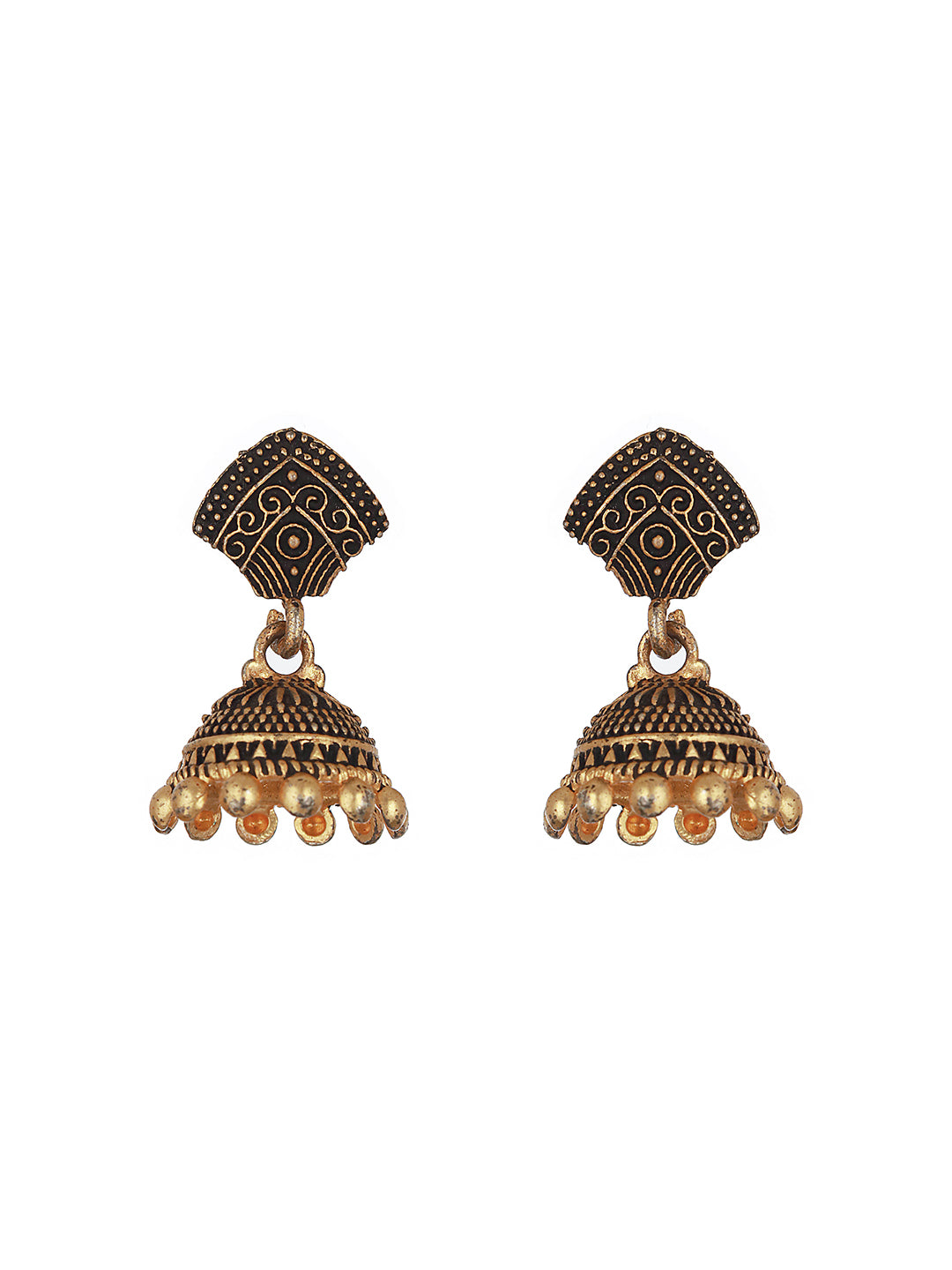 Set Of 2 Gold-Plated & Dome Shaped Drop Earrings