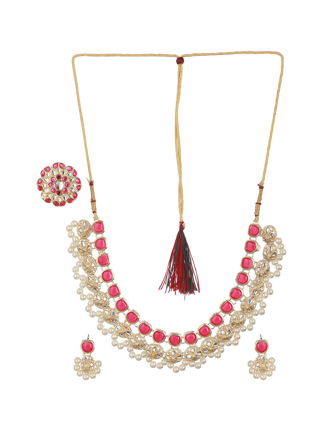 Gold-Plated Kundan-Studded & Beaded Jewellery Set