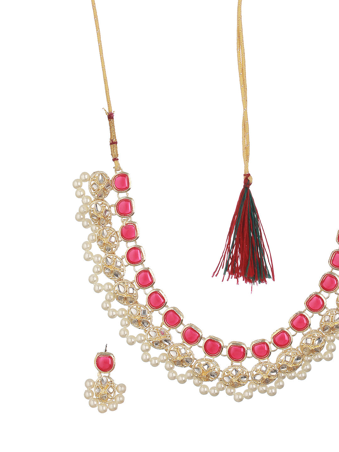 Gold-Plated Kundan-Studded & Beaded Jewellery Set