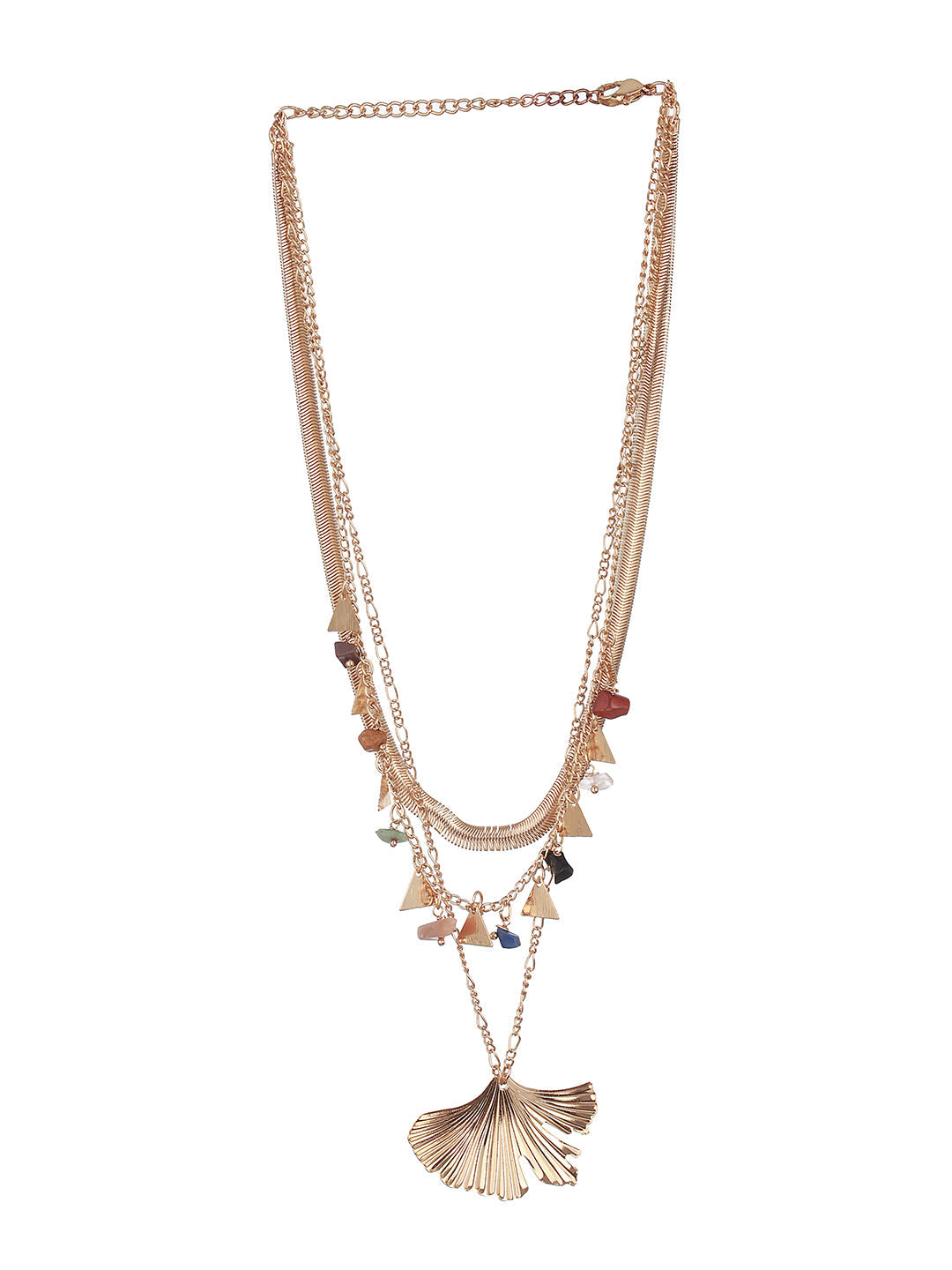 Jazz And Sizzle Gold-Plated & Beaded Snake Chain & Leaf Designed Layered Necklace