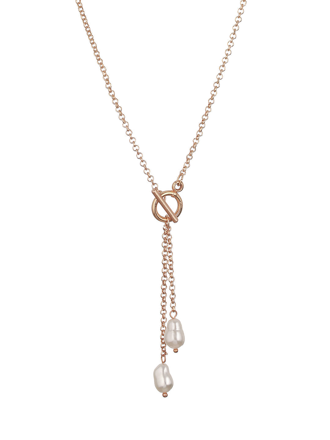 Gold Plated Handcrafted & White Pearl Interlinked Chain Necklace