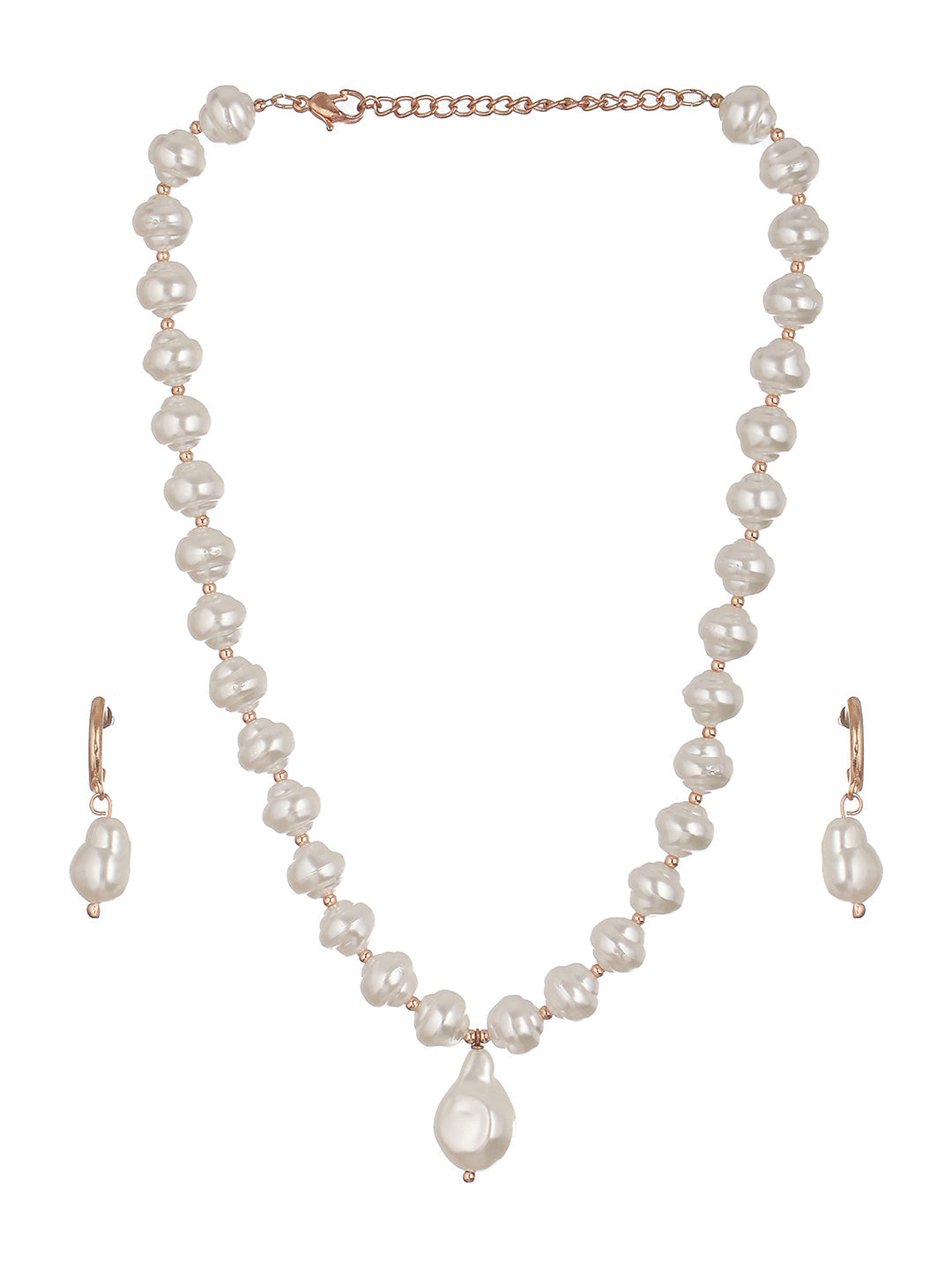 White & Gold-Toned Pearls Choker Necklace With Earrings