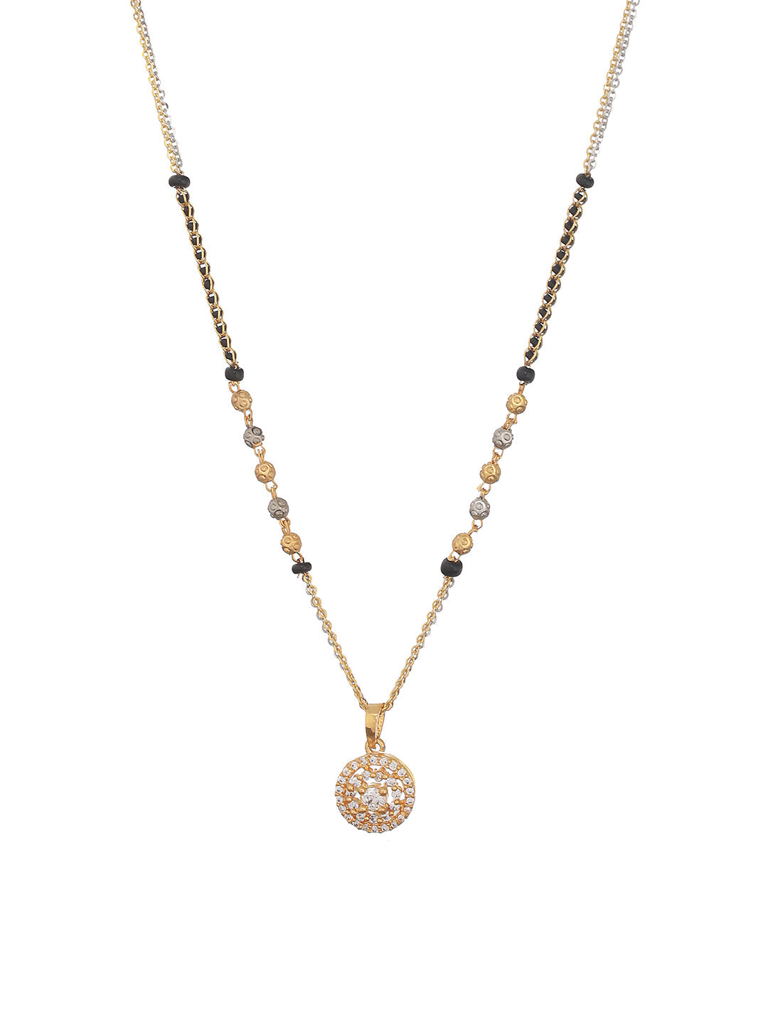 Rosegold-Plated White Ad-Studded & Black Beaded Round Shaped Mangalsutra