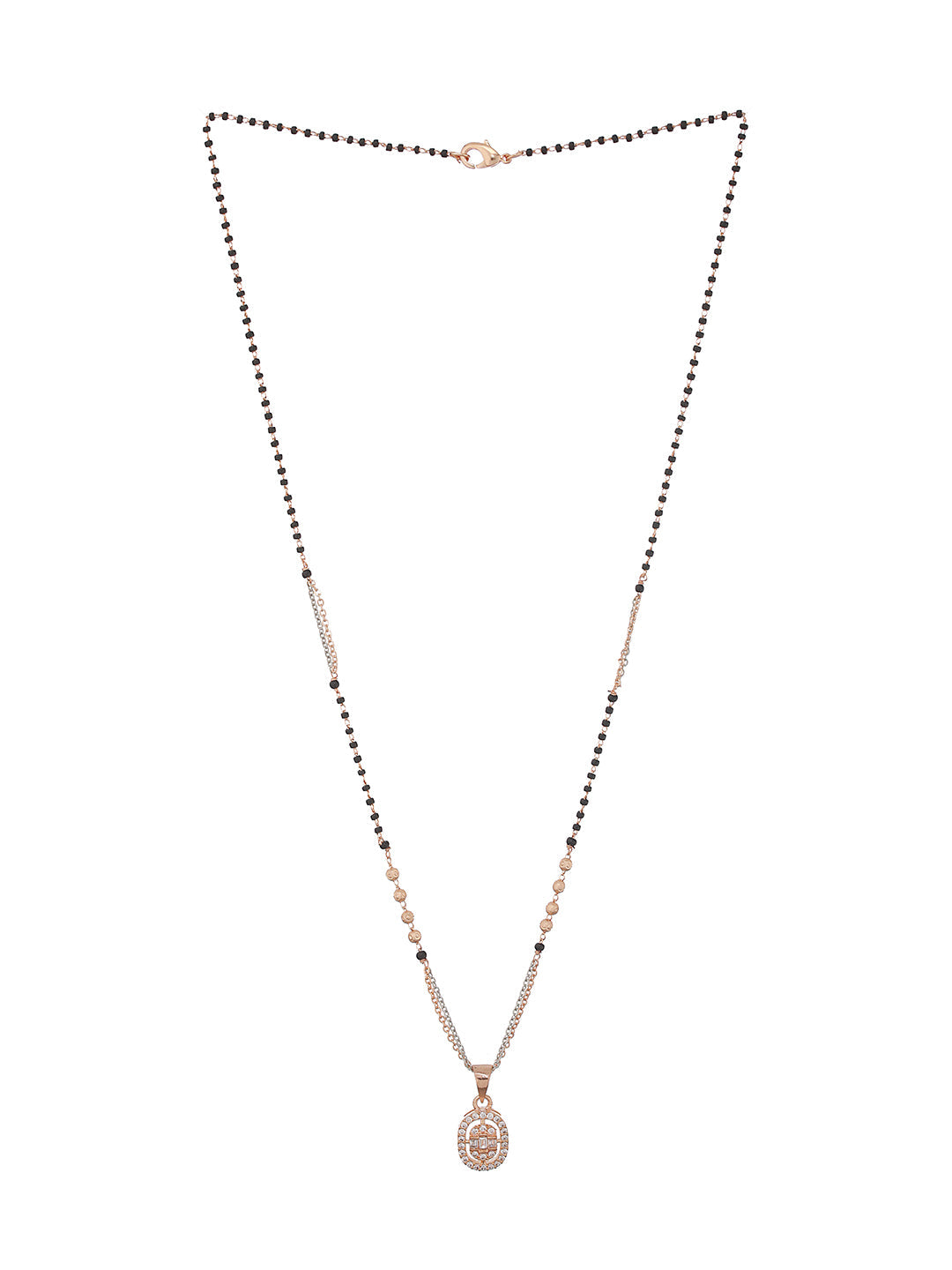 Black Gold-Plated Beaded & Cz-Studded Round Pendant Mangal Sutra