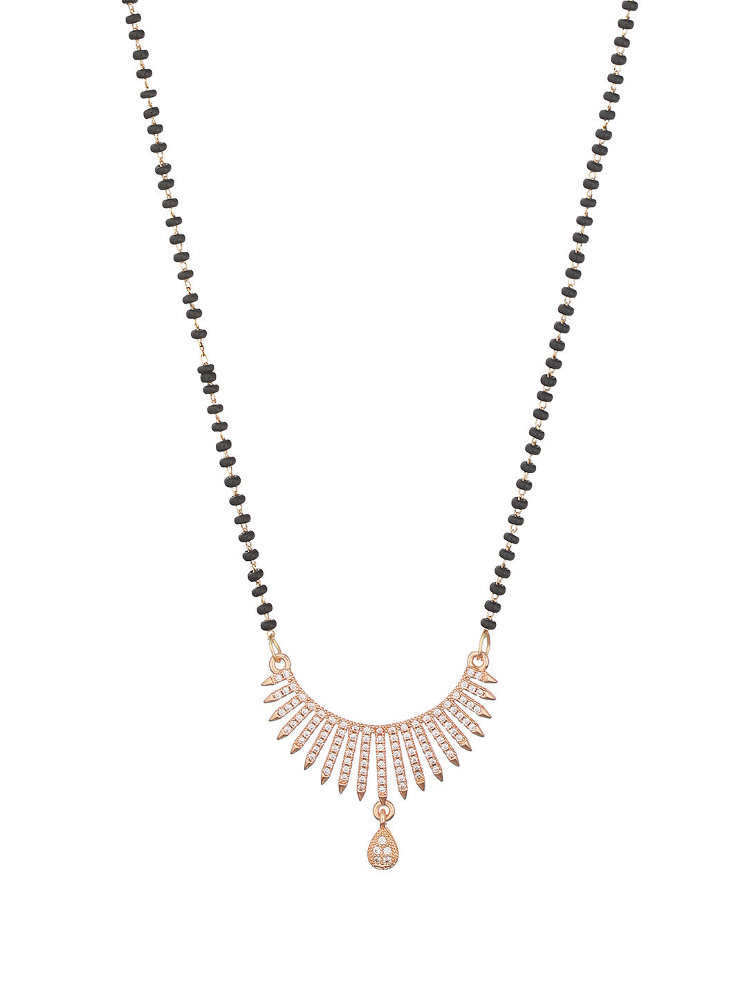 Rose Gold Plated American Diamond Stone Studded & Beaded Mangalsutra
