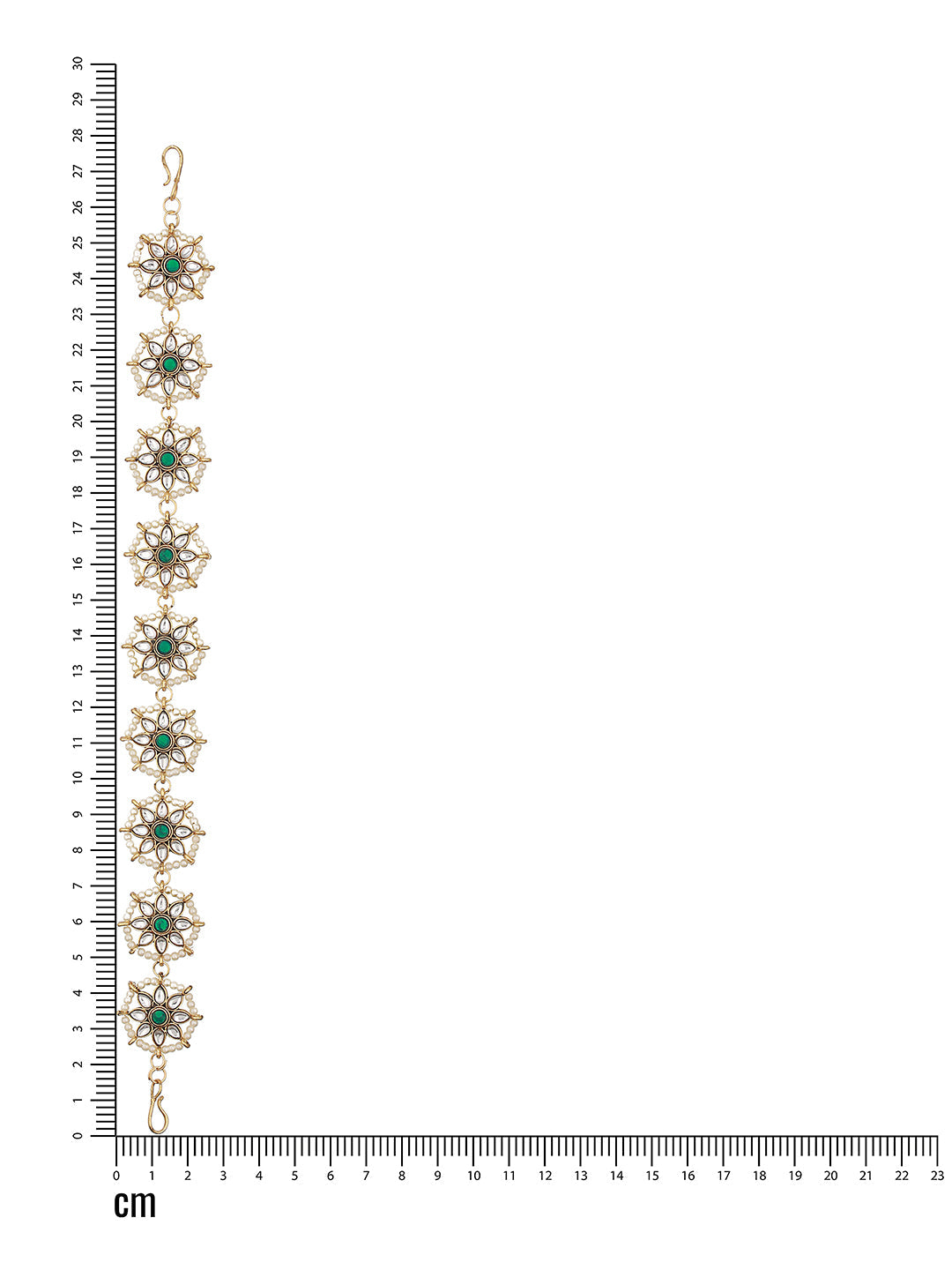 Gold-Plated Green Kundan & Pearl Studded Sheeshphool Mathapatti