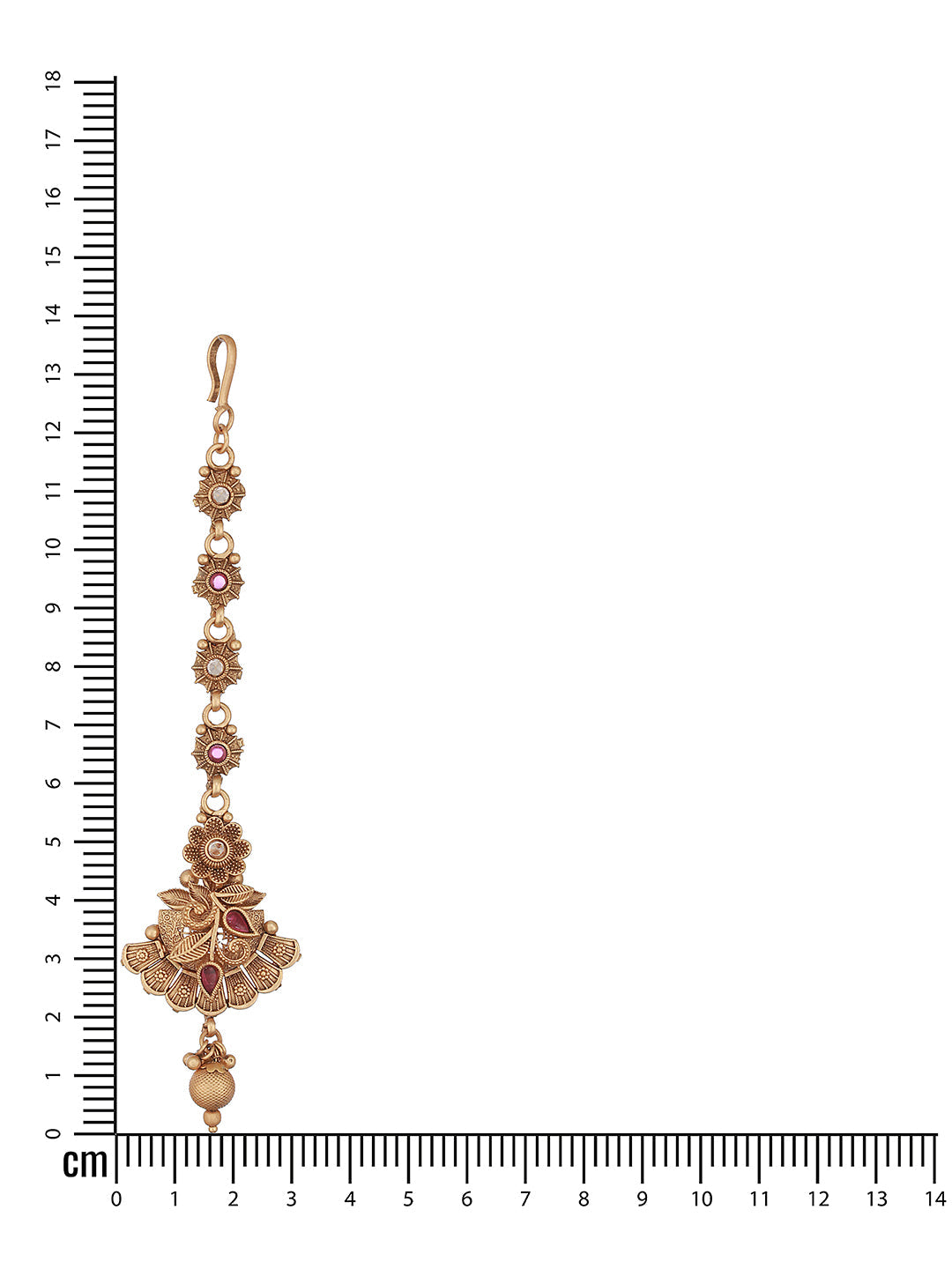 Gold-Plated Pink Stone Studded Handcrafted Temple Maang Tikka
