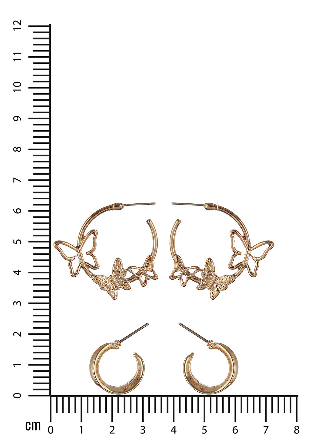 Set Of 2 Gold-Toned Butterfly Shaped Half Hoop Earrings