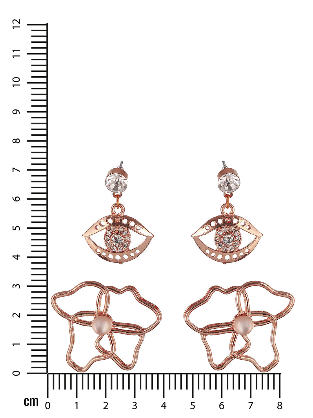 Set Of 2 Rose Gold Plated Evil Eye & Floral Drop Earrings