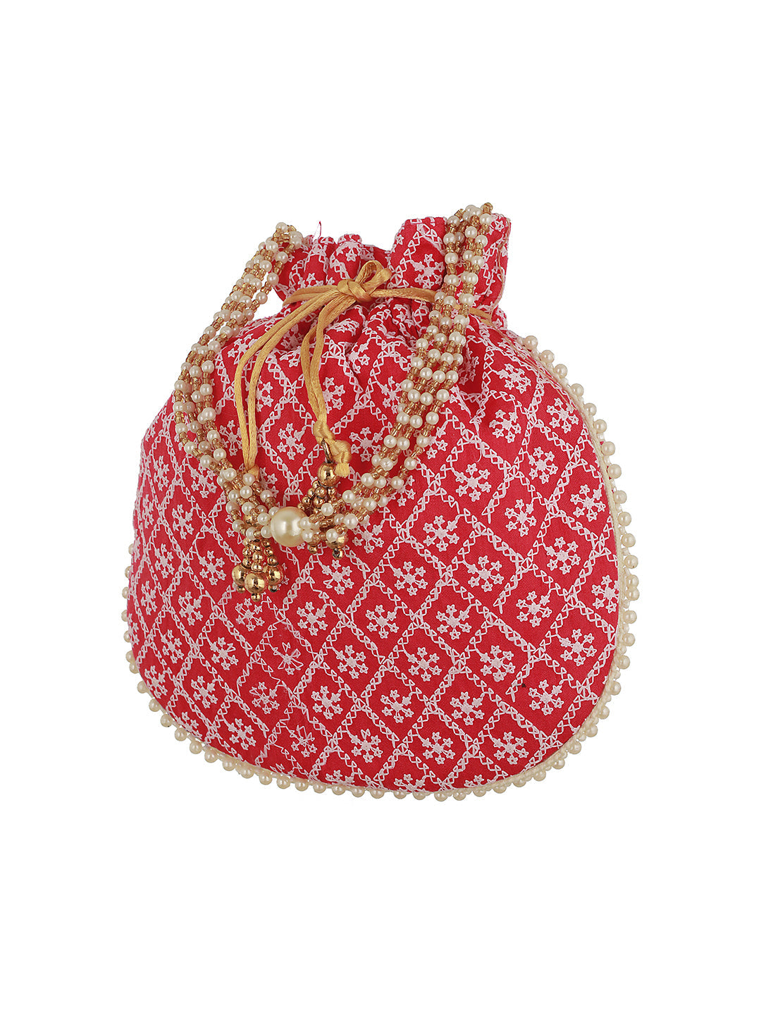 Jazz And Sizzle Festive Wedding Pink & White Embroidered Potli Clutch