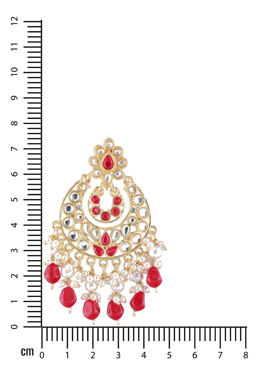 Gold-Plated & Red Kundan Classic Chandbalis Earrings