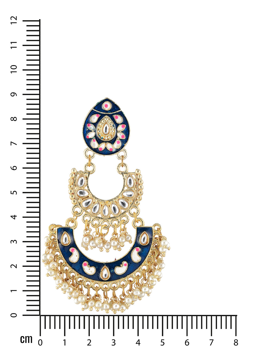 Blue Gold-Plated Meenakari & Pearls Beaded Chandbalis Earrings