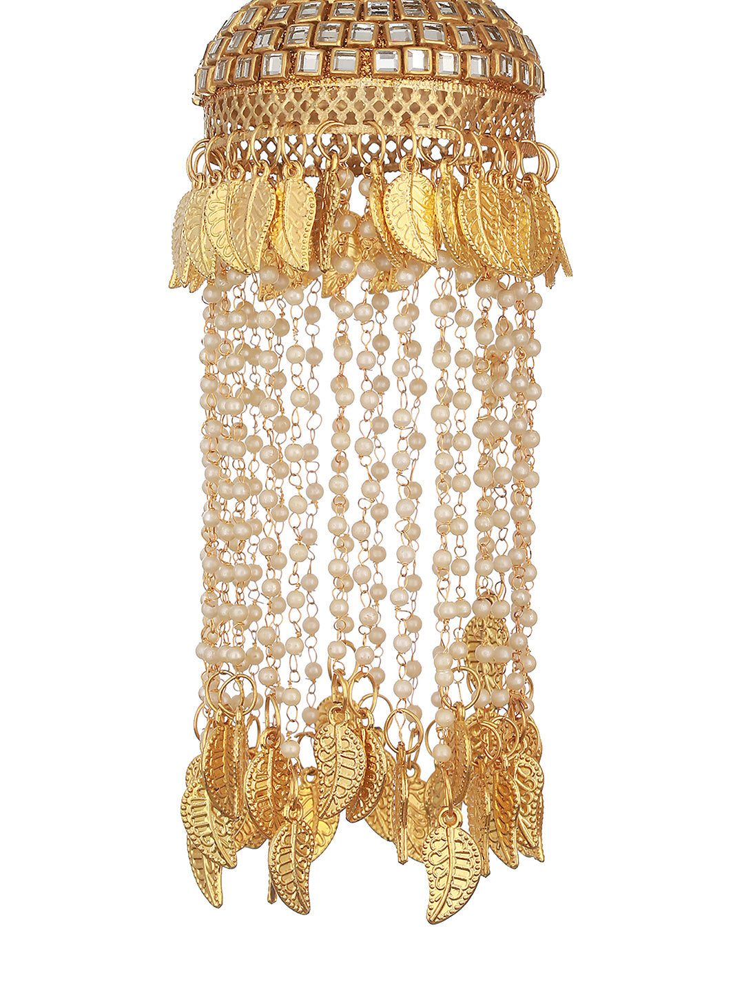 Set Of 2 Gold-Plated Stone Studded & Pearl Beaded Bridal Kaleera Secured With Drawstring Closure.