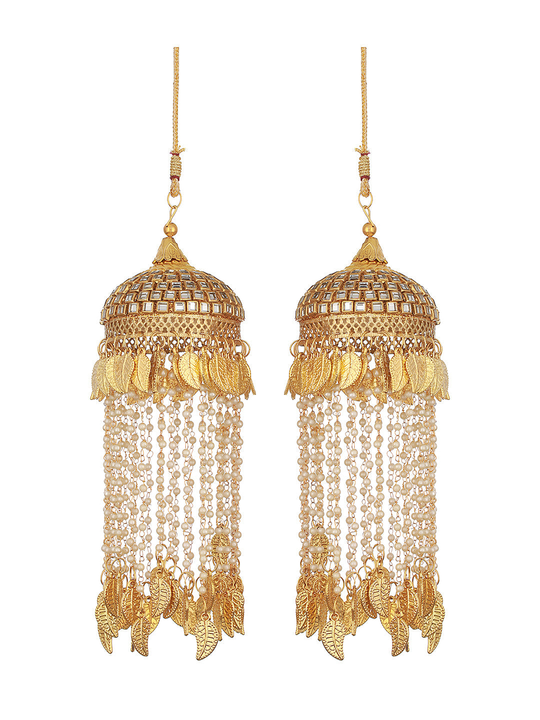 Set Of 2 Gold-Plated Stone Studded & Pearl Beaded Bridal Kaleera Secured With Drawstring Closure.