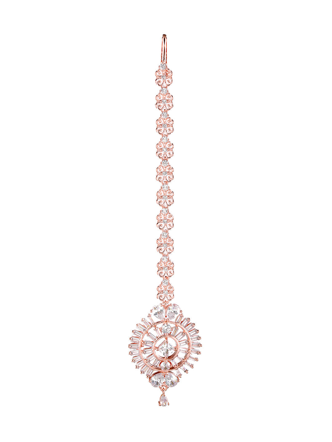 Rose Gold-Plated Ad-Studded Circular Handcrafted Maang Tika