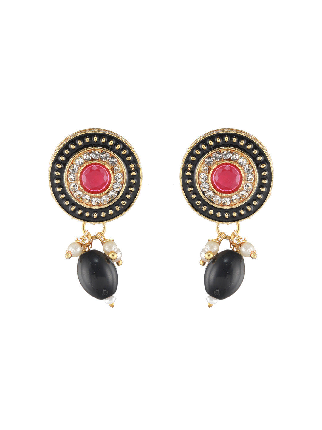 Gold-Plated Stone-Studded & Beaded Meenakari Jewellery Set