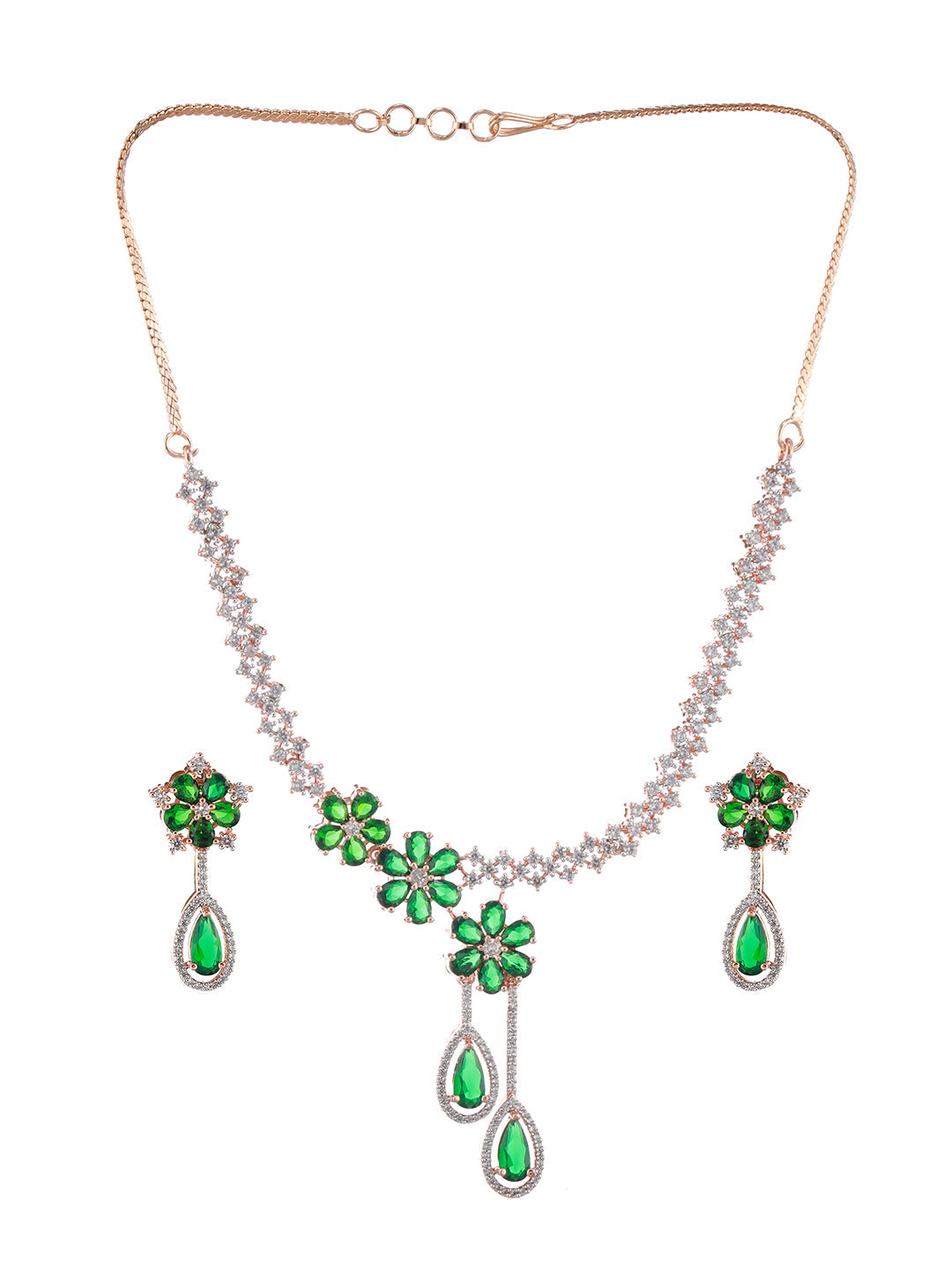 Rose Gold-Plated Ad-Studded Jewellery Set