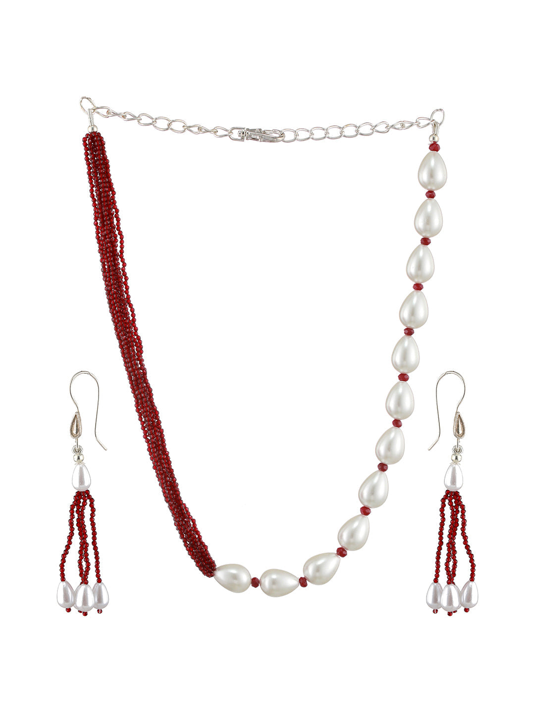 Silver-Plated Beaded Necklace And Earrings