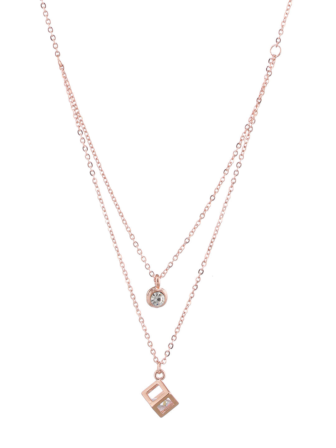 Rose Gold-Plated Cubic Zirconia Studded Layered Chain