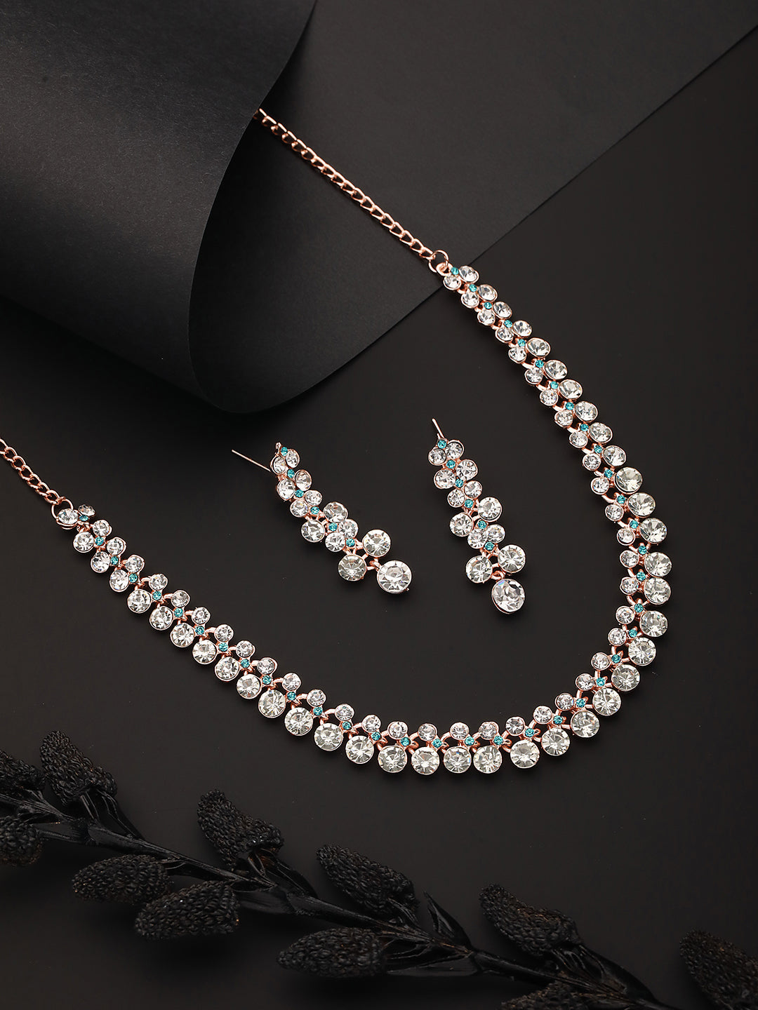Rhodium-Plated Ad-Studded Jewellery Set