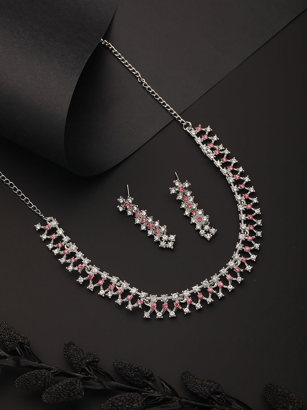Rhodium-Plated Ad-Studded Jewellery Set