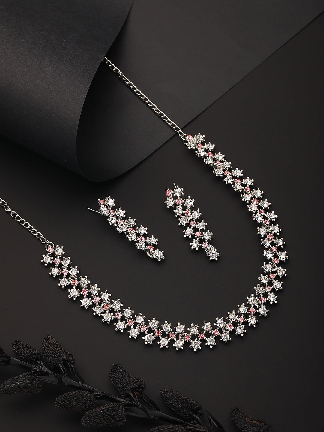 Rhodium-Plated American Diamond Studded Jewellery Set