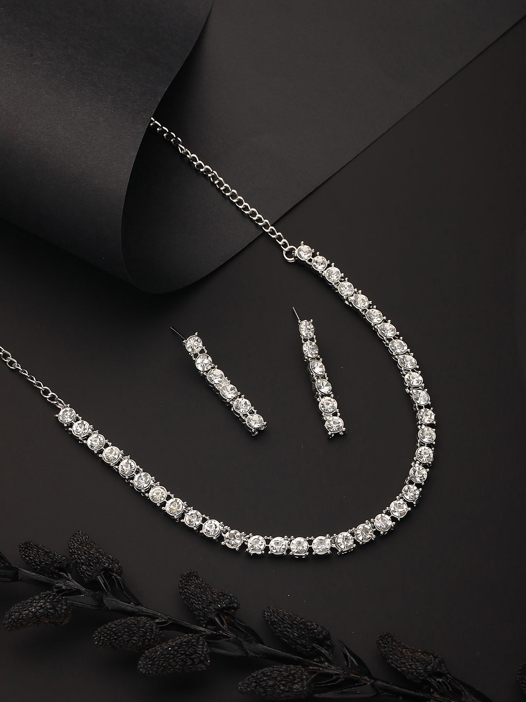 Rhodium-Plated Ad-Studded Jewellery Set