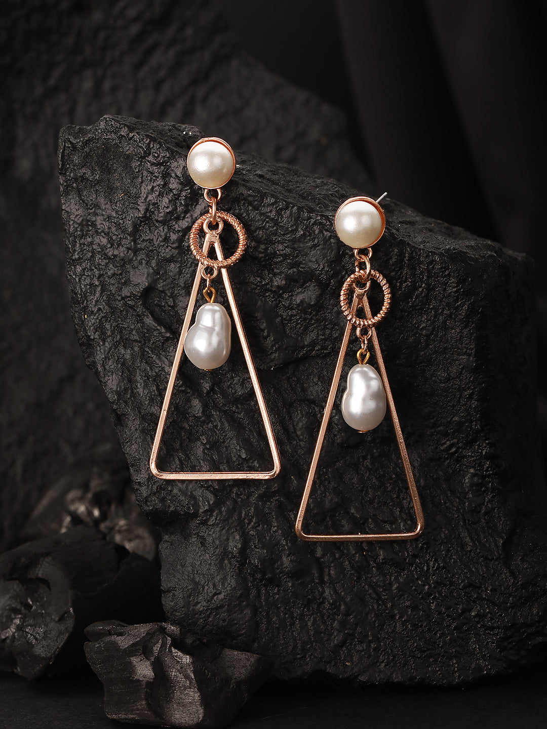 Gold Plated Geometric Pearl Drop Earring