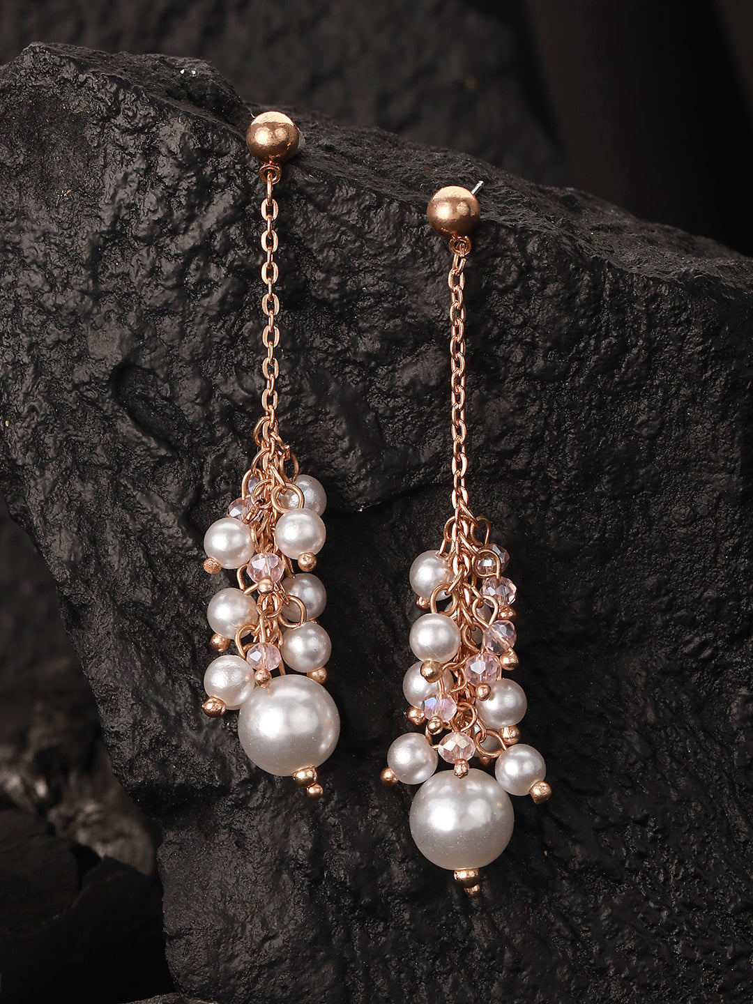 Gold-Plated String Of Pearl Drop Earrings
