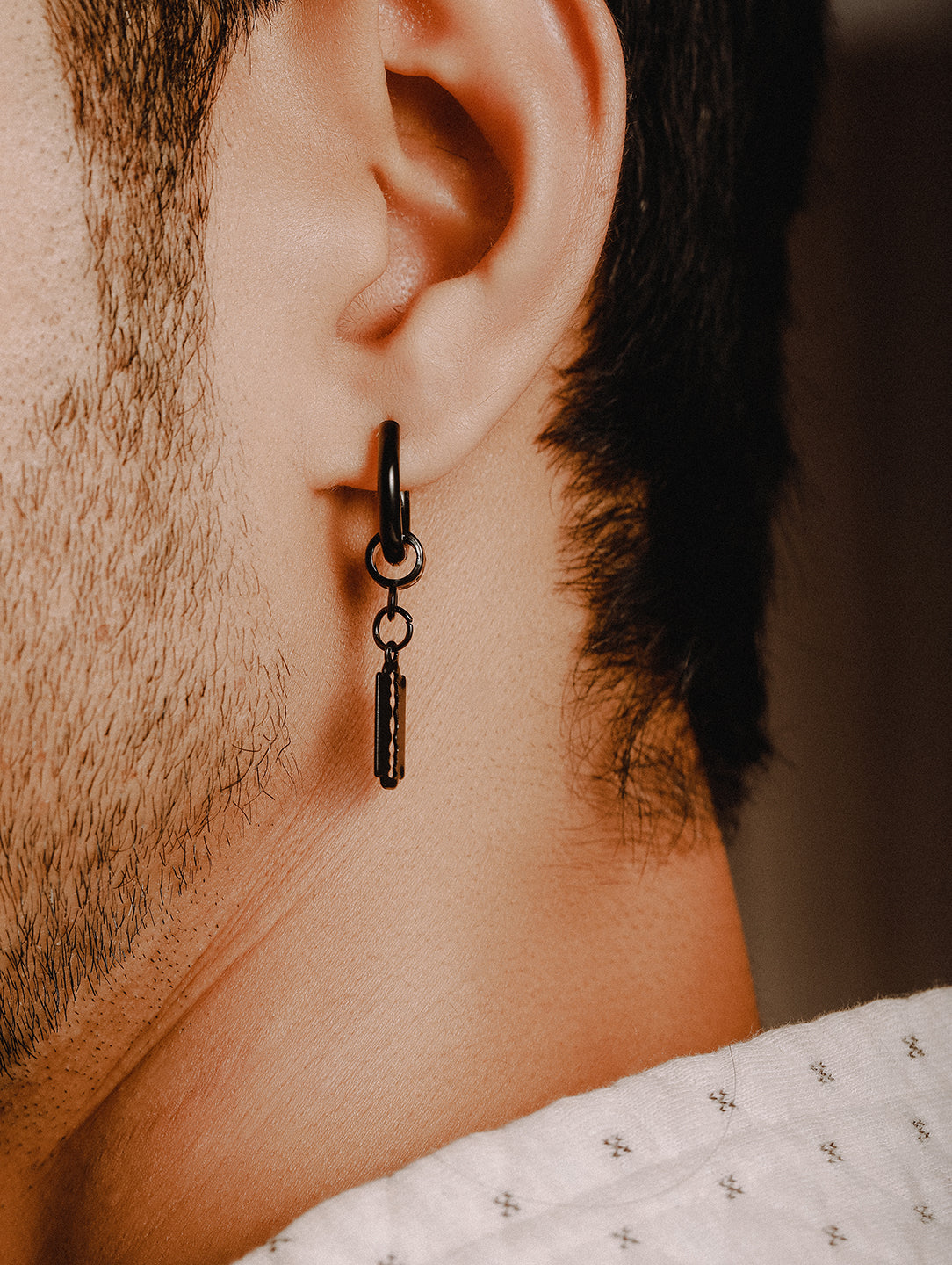 Set Of 2 Mismatch Black Men Stainless Steel Hoop Earrings