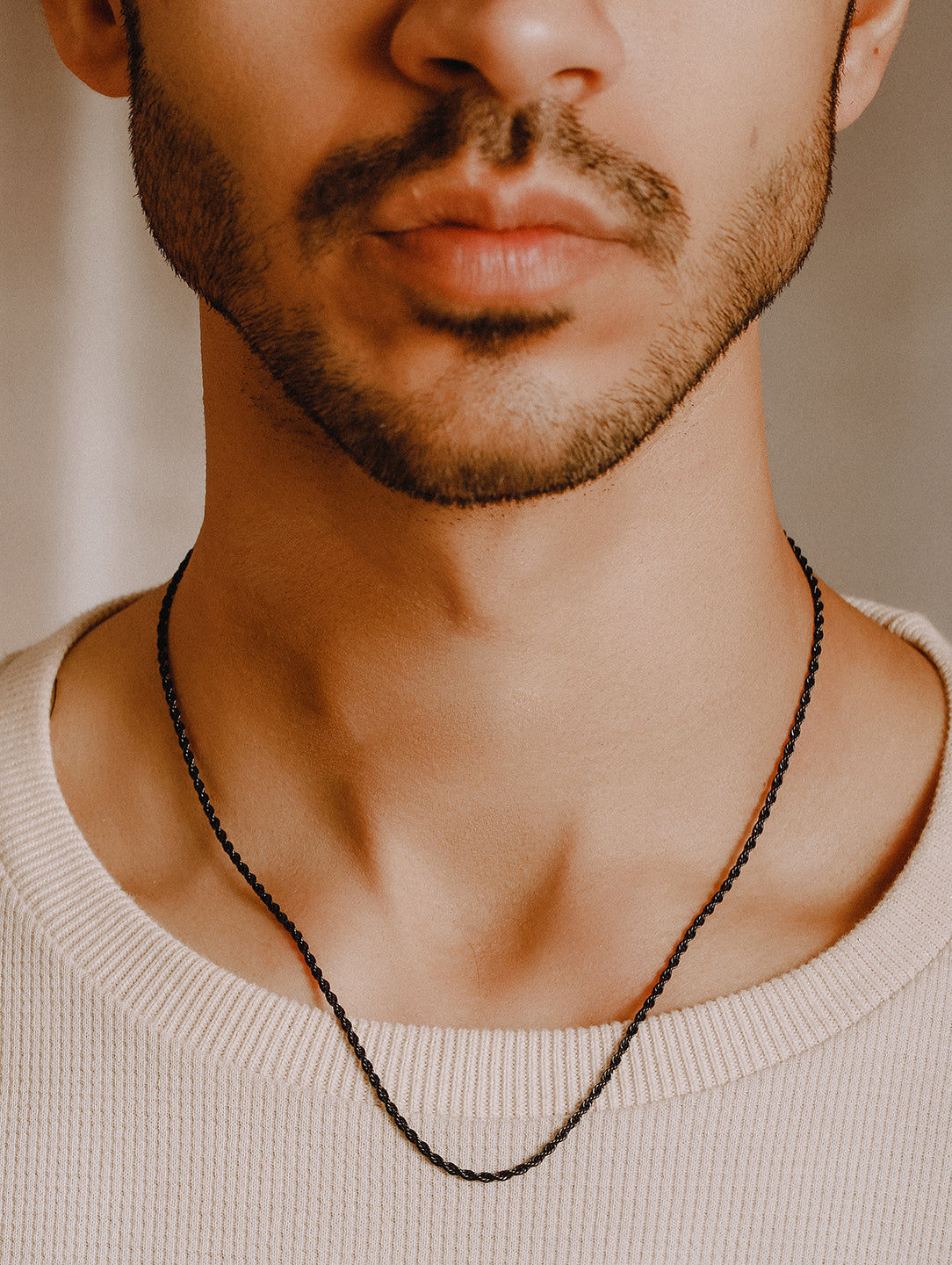 Men Black-Toned & Black Plated Stainless Steel Chain Necklace